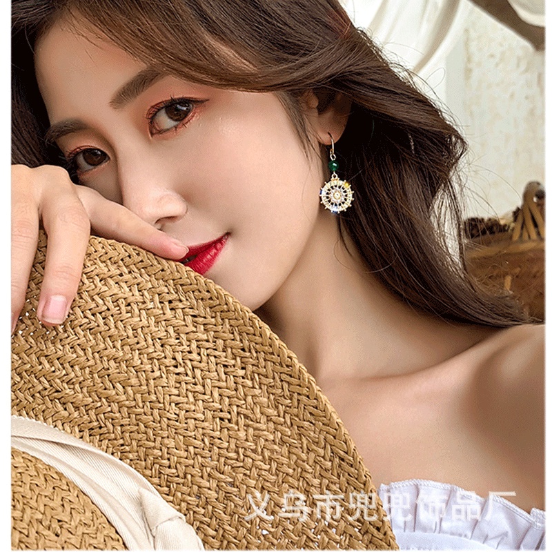 XiaoboACC Anting Kait Gantung Retro Hypoallergenic Desain Lingkaran Hias Zircon Mutiara Untuk Wanita