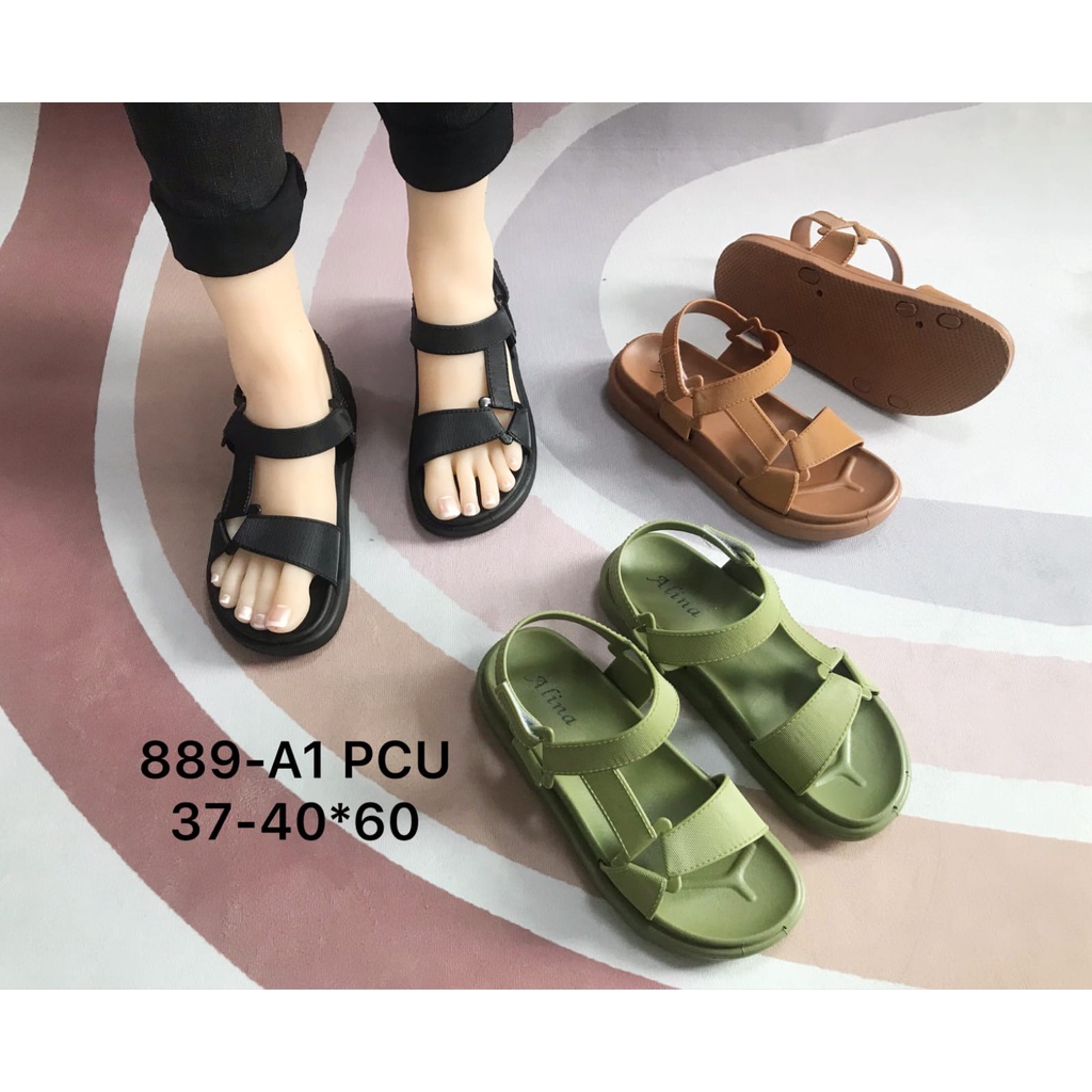 Sandal Wanita Terbaru /Sendal Gunung Wedges Jelly Alina 889-A1/Sendal Karet Kekinian