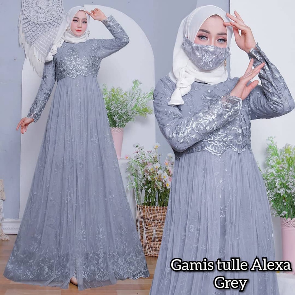 Alexa Maxi Dress / Gamis Brokat Pesta Terbaru 2022 / Dress Brokat Muslim / BONUS MASKER