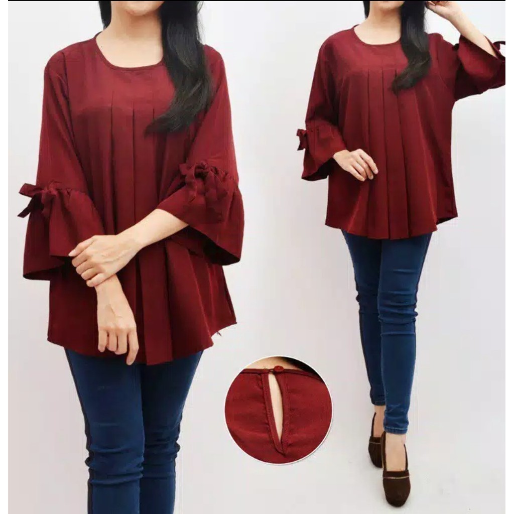 ERLINDA  BLOUSE WANITA | BIG SIZE | PLAIN BLOUSE | ATASAN WANITA | BAJU JUMBO ERLINDA-Maroon