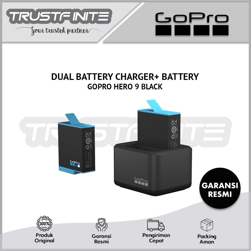 GoPro HERO 9 HERO 10 Black Dual Battery Charger + Battery Original - Garansi Resmi TAM