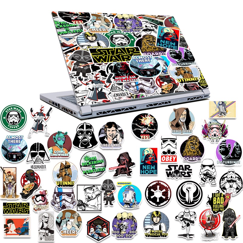 50pcs Stiker Kertas Tema Star Wars Untuk Koper / Sepeda / Notebook Anak