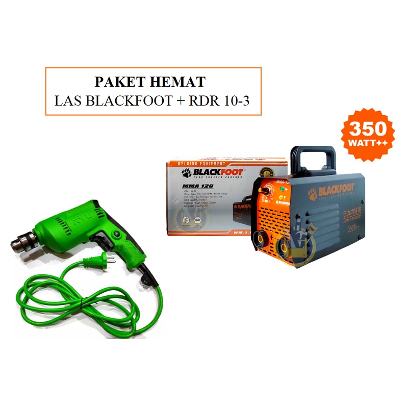 PAKET Hemat 3 ITEM Mesin Las 350 Watt 120A BLACKFOOT 120 A Trafo Travo Las + Mesin Gerinda 4 inch RSG 100-3  + Bor Ryu 10 mm RDR 10-3