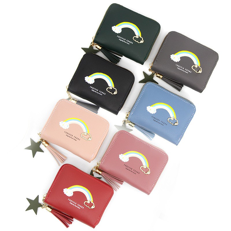 Dompet Mini Lipat Import Wanita Resleting Korea Koin Cewek Rainbow Pelangi Kartu Fashion Murah Grosir COD TOKO92