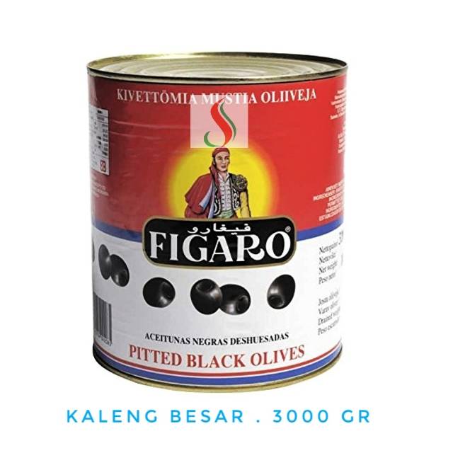 Figaro Pitted Black Olives 3000 gr (kaleng bsr). Figaro Black Olives 3kg