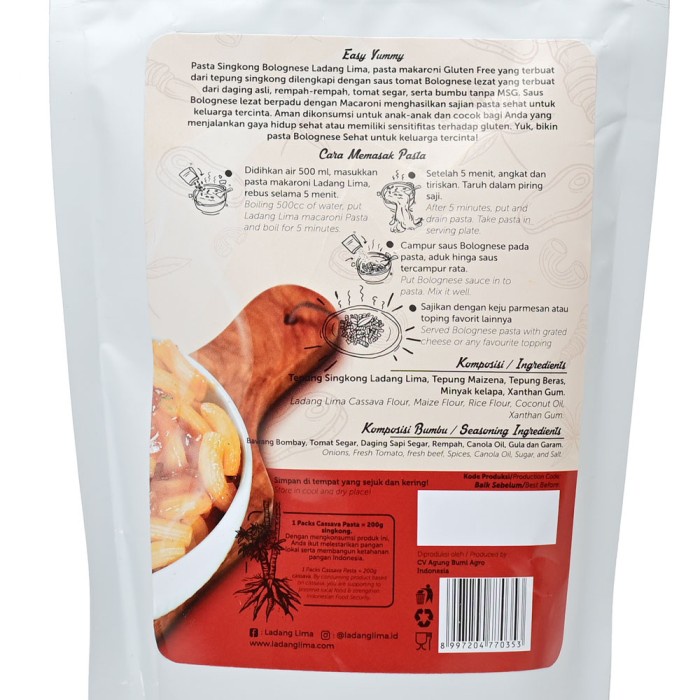 

PASTA-ANEKA- LADANG LIMA CASSAVA PASTA BOLOGNESE 155 G -ANEKA-PASTA.