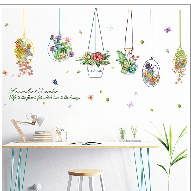 Reliza Wall Sticker Fleshy Plants Pot Gantung Garden Kitchen Stiker Dinding LDR 7226