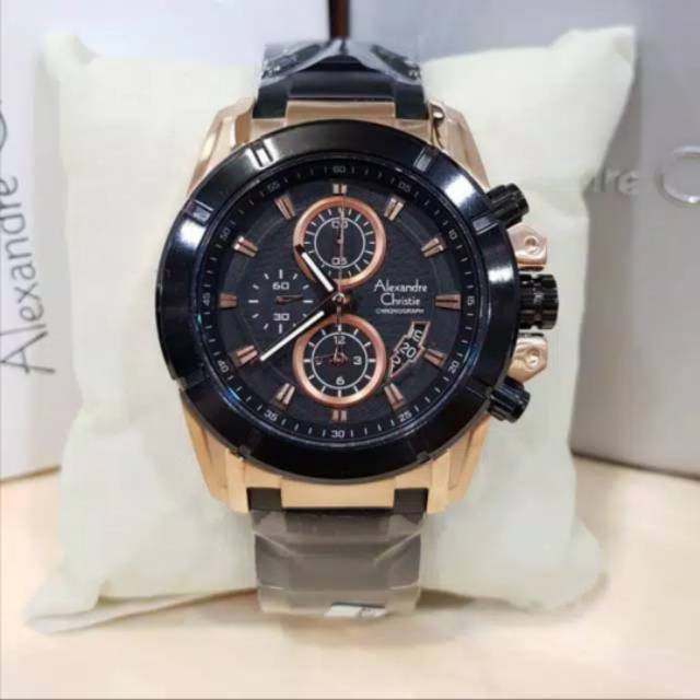 Jam Tangan Alexandre Christie 6226 Pria Black RoseGold Original