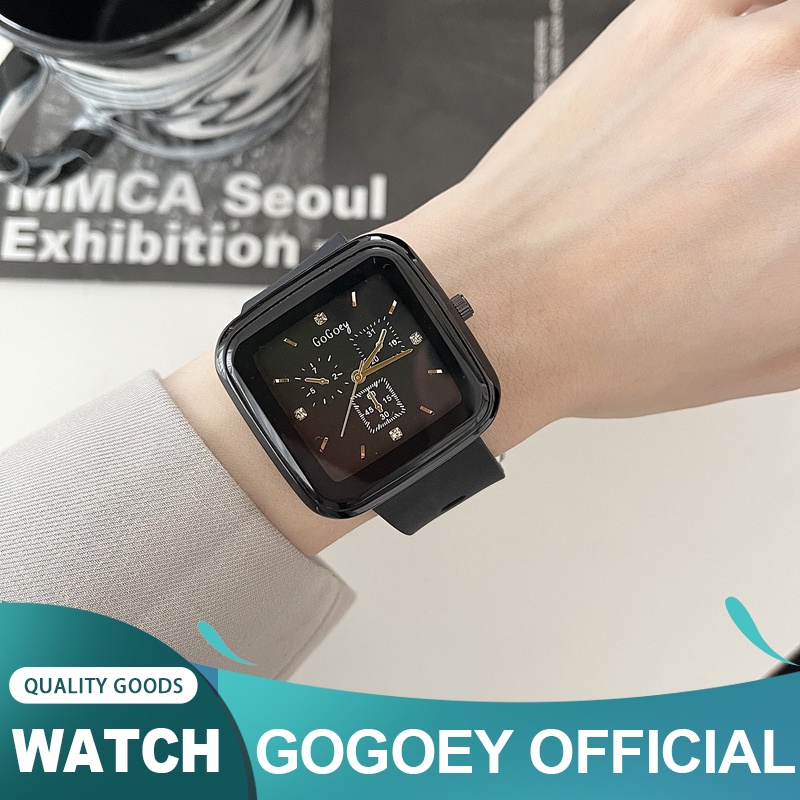 GOGOEY Luxury watch 【100% Ori】【With box】【COD】2022 Baru Jelly Desain Kecil Square Watch Sederhana Fashion Silikon Band Jam tangan anti air perempuan