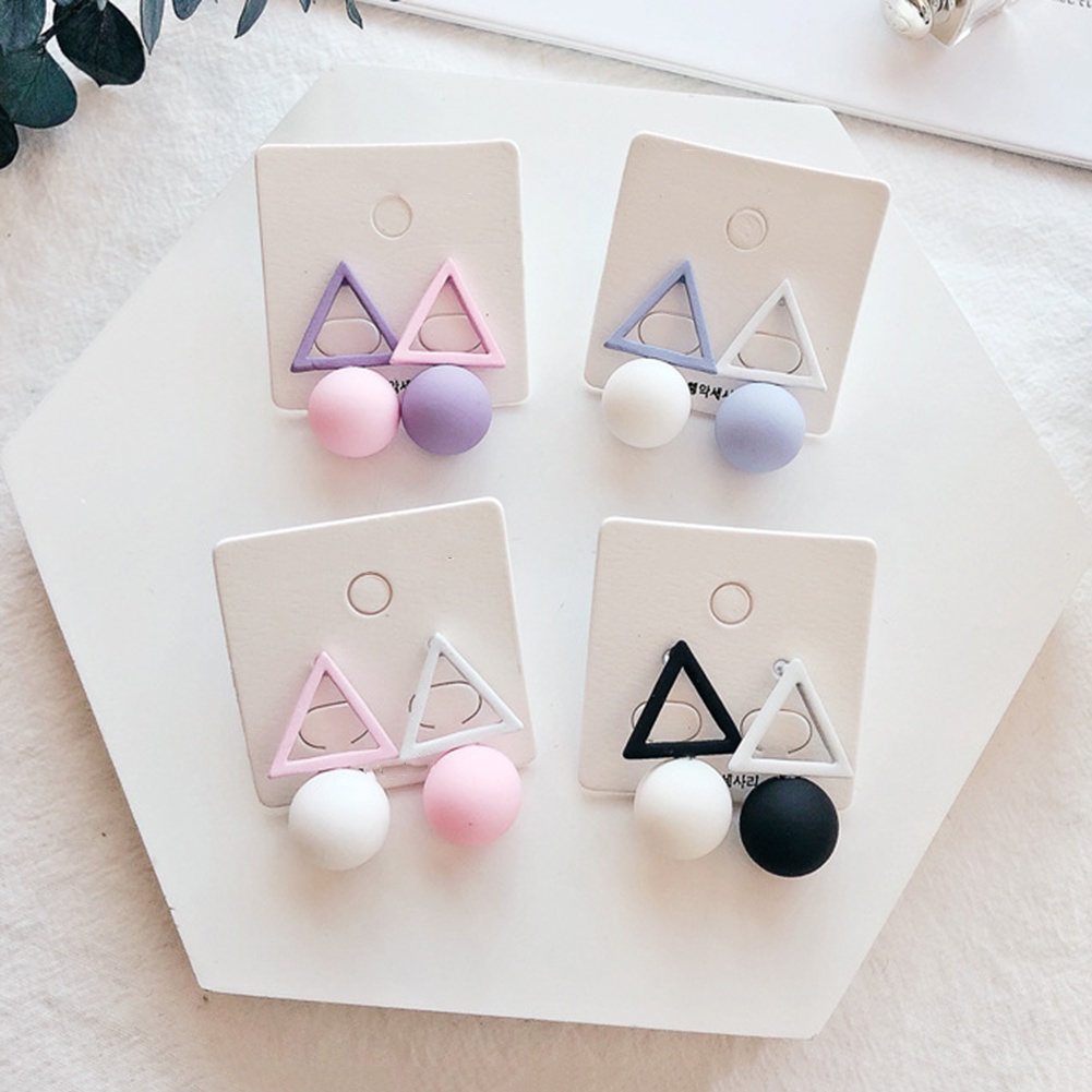 Hu Hu Hu Hu Hu Alat Bantu Pasang Kacamata♡ Anting Tusuk Gantung Desain Geometri Warna Permen Untuk Wanita