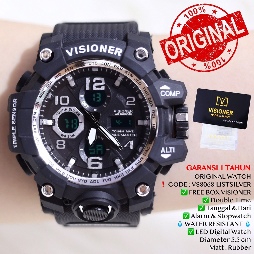 Jam tangan Pria ORIGINAL VISIONER WATCH Digital LED Rubber tahan air GARANSI VS8068