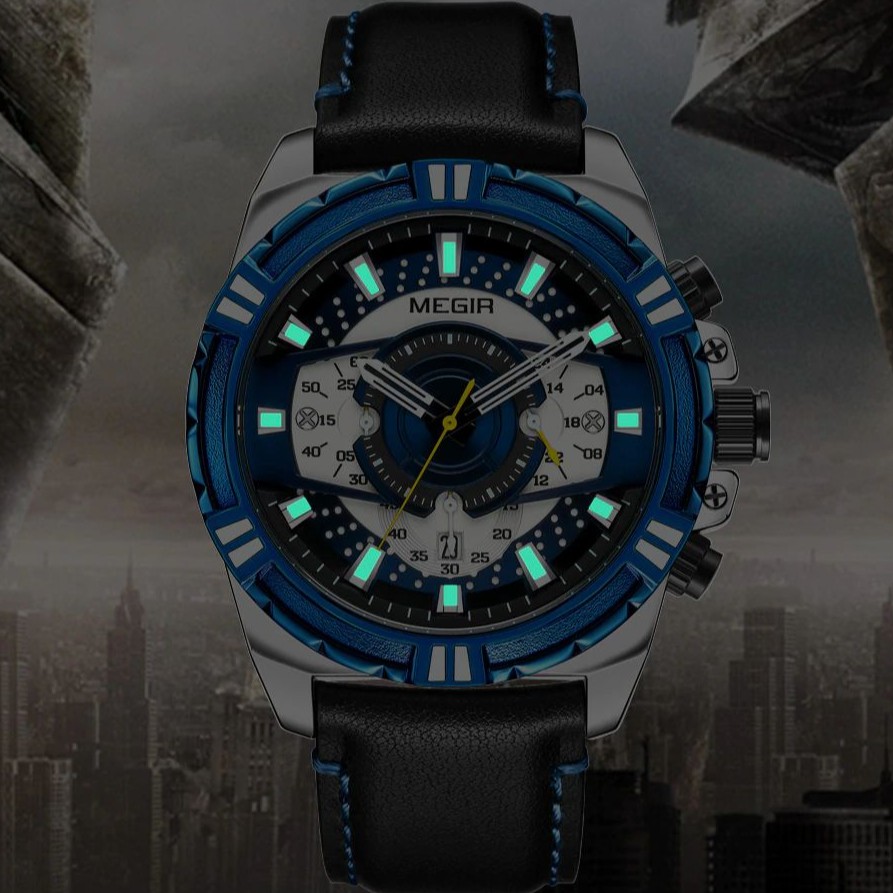 MEGIR 2118 Jam Tangan Pria Analog Chronograph Tali Kulit Luminous WATCHKITE WKOS