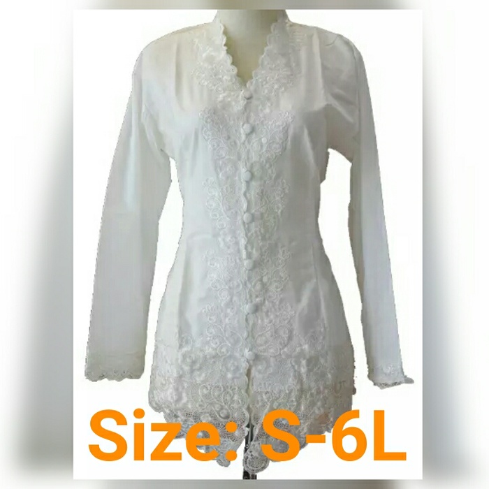 Atasan Kebaya Encim Bahan Katun Kombinasi Bordir Warna Putih