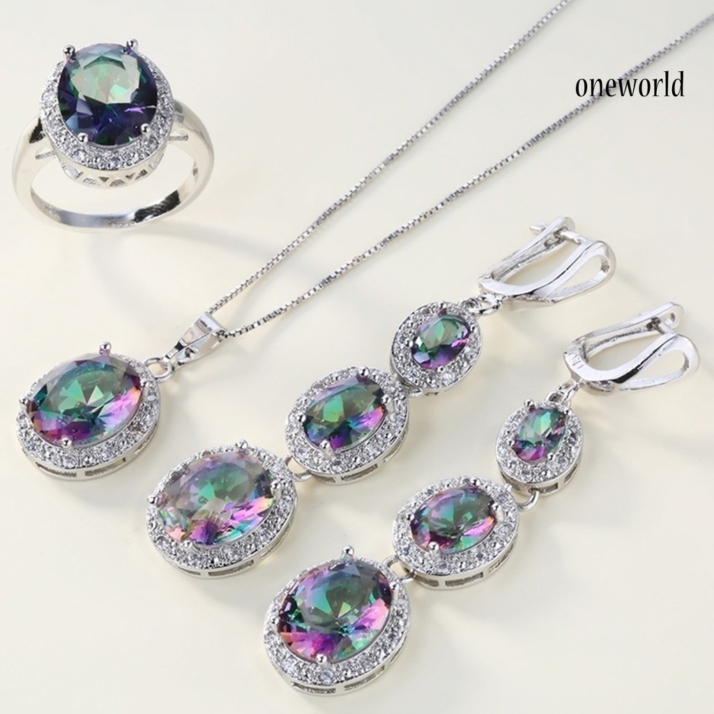 OW@ 3Pcs Necklace Fashion Elegant Multicolor Faux Topaz Pendant Jewelry Set for Women