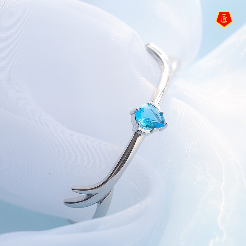 [Ready Stock]925 Silver Blue Gem Antlers Bracelet Niche Design