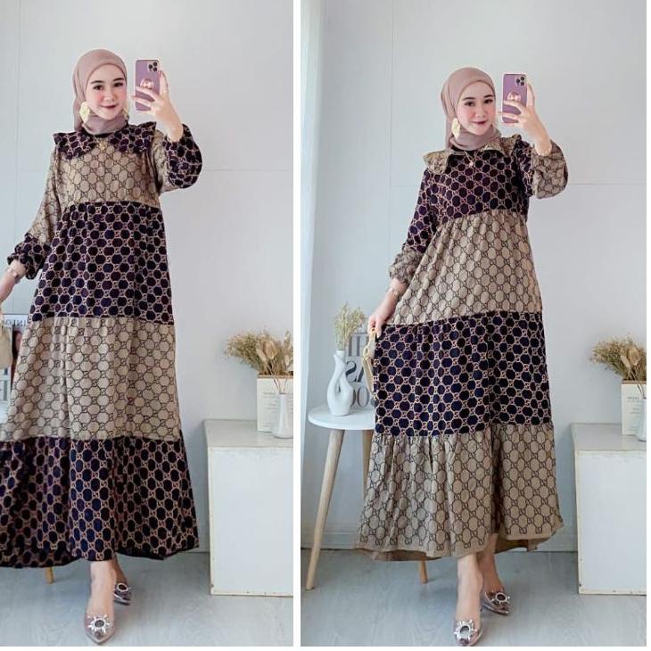 Terbagus.. DASTER ANDIN ARAB MIDI DRES COMBI GUCCI || RAYON SUPER GRADE A ORI || SLETING DEPAN BUSUI
