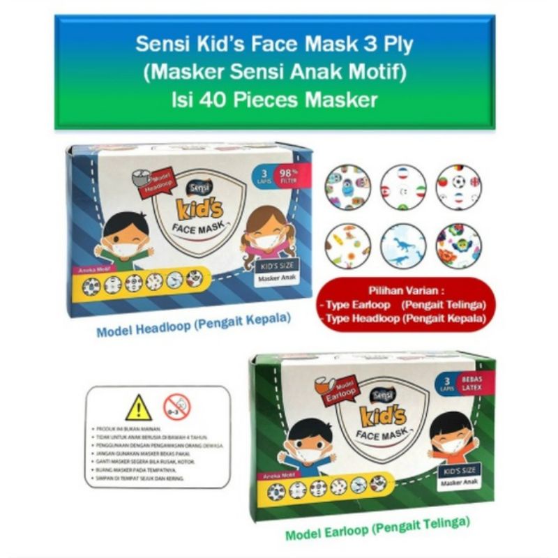 masker sensi kids headloop dan earloop