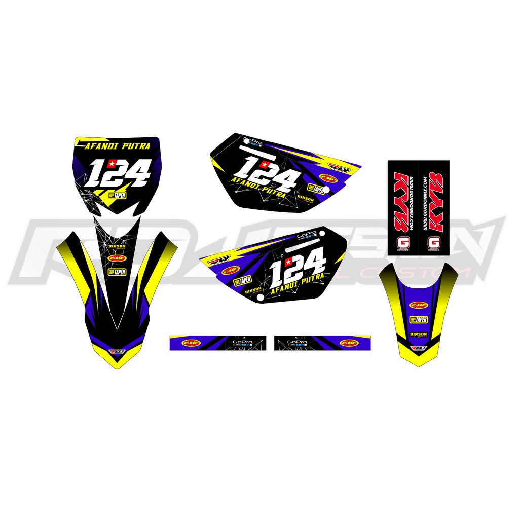 DECAL STICKER PAPAN+SPAKBOR YZ NEW, TEPONG YZ LAMA (002) DEKAL STIKER HITAM BIRU HIJAU STABILO