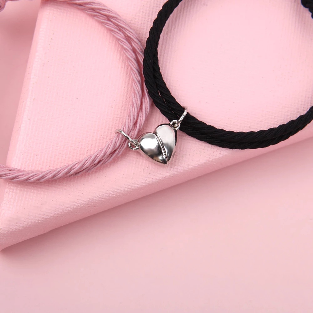 2pcs/pair Adjustable Magnet Couple Bracelets Elastic Rubber Band Love Shape Braclet Lover Gift