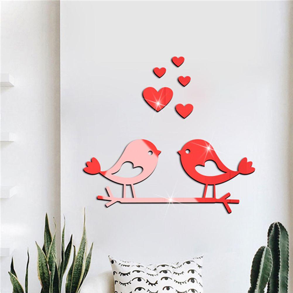 Stiker Dinding Cermin Burung Cabang Nanas Nordic Mirror Kombinasi Mini Sticker Mirror Couple Bird Love DIY Dekorasi Dinding Akrilik