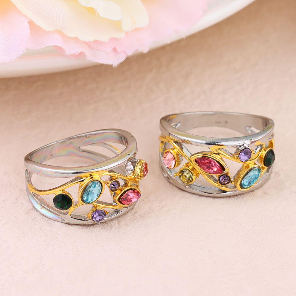 1pc Cincin Zircon Warna-Warni Desain Bunga Hollow Out Untuk Pesta