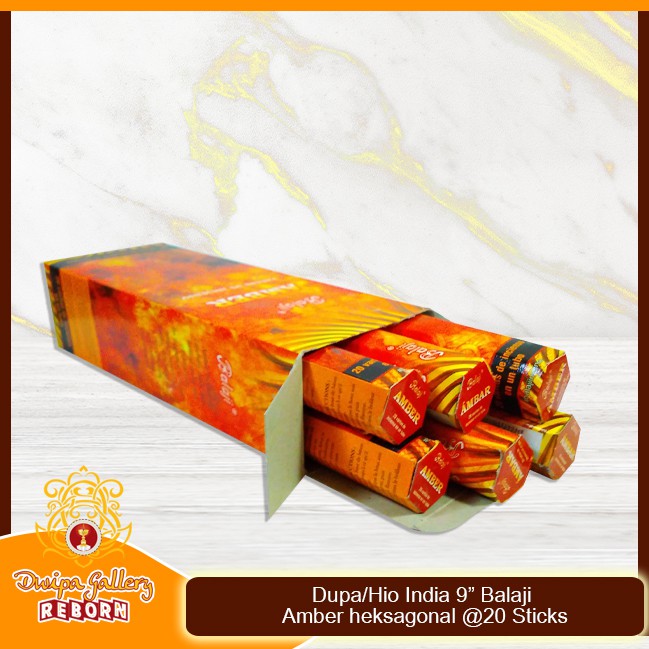 Dupa/Hio Wangi india 9&quot; Balaji Amber heksagonal @20 sticks (6pcs/box)