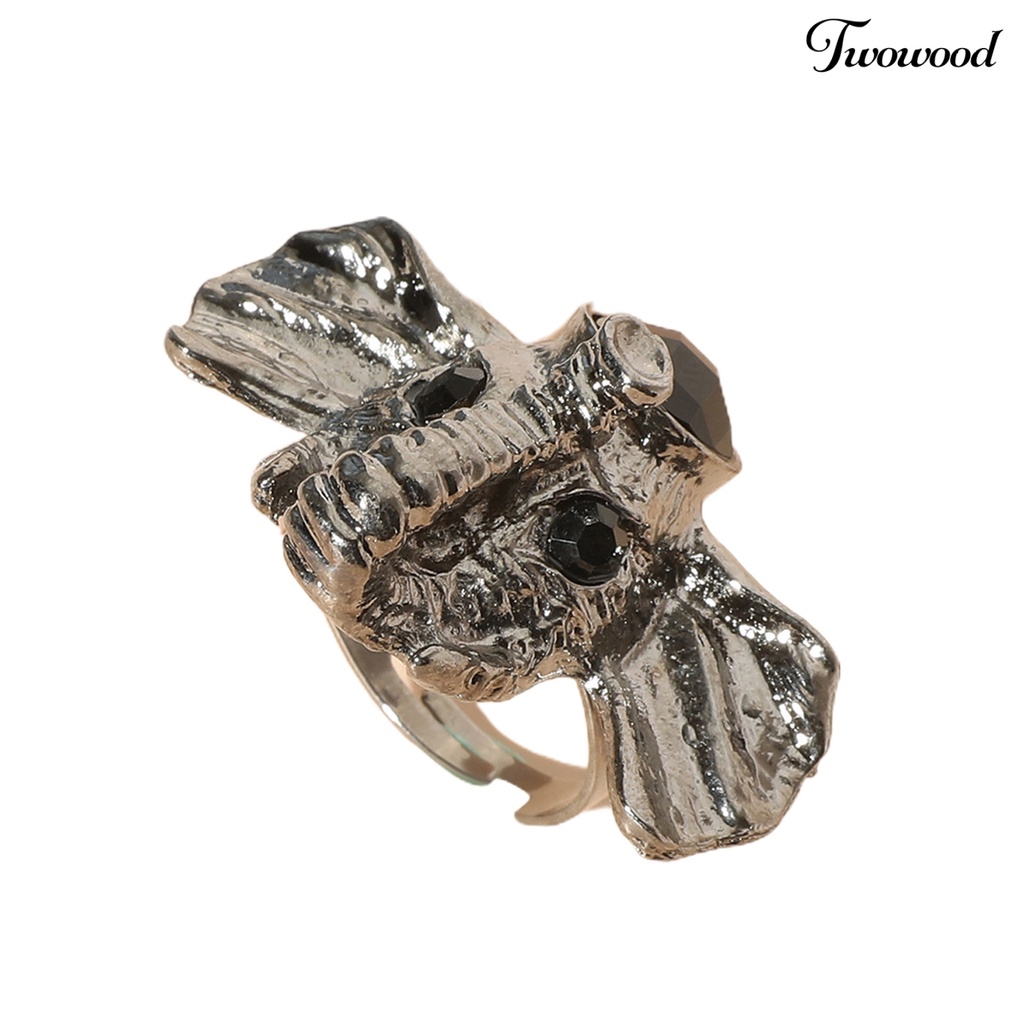 Twowood Cute Vivid Carved Women Ring Silver Color Elephant Head Adjustable Ring Jewelry Accessaries