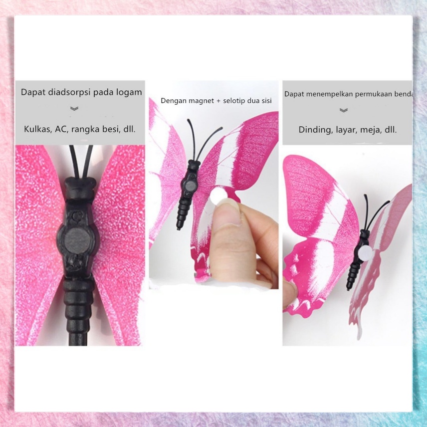 3D Hiasan Dinding / Kulkas / Ac Kupu- Kupu Cantik 12 pcs Anti Air