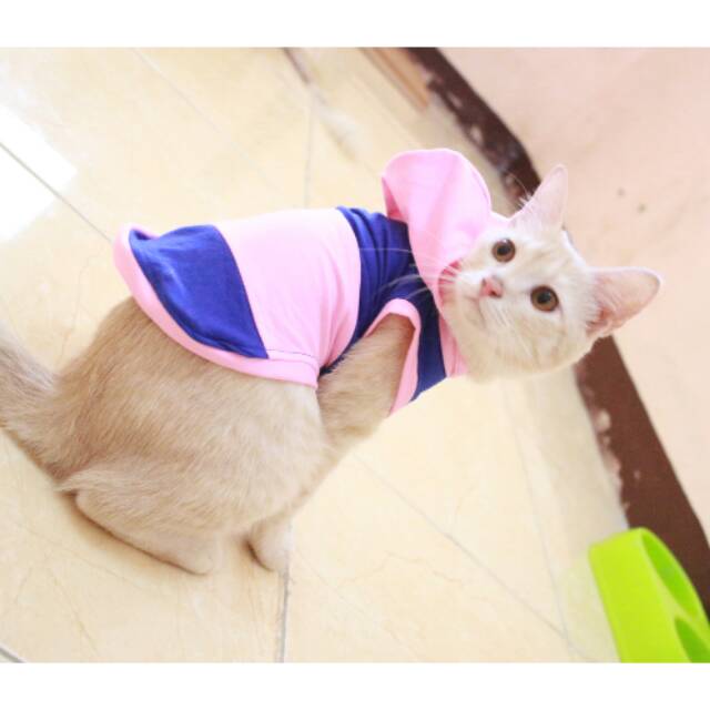 Kaos hoodie mix pinky blue untuk kucing dan anjing / baju kucing murah meriah size S M L XL