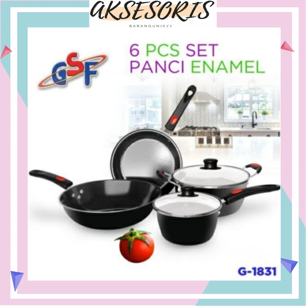 PANCI SET GSF 1831 / COOKWARE SET ENAMEL GSF 1831 TUTUP KACA