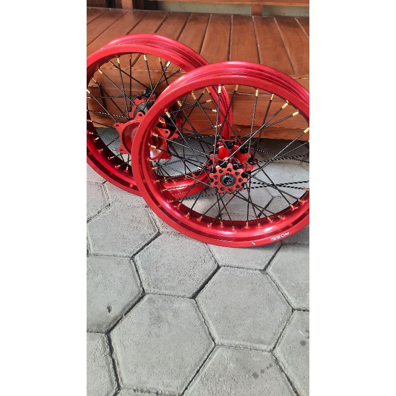 VELG SET SUPERMOTO CRF150 TANPA BAN RAKITAN DEPAN BELAKANG