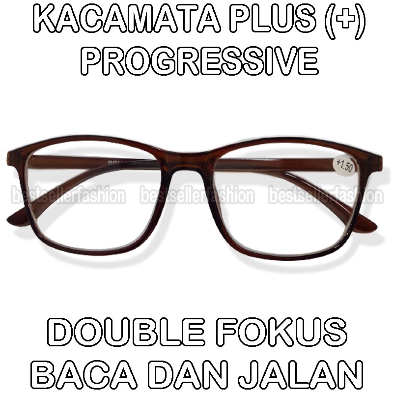 Kacamata Baca Plus 2 Fungsi (Baca dan Jalan) Ukuran +1.00 s/d +3.00 Wanita Pria Model Frame Kotak Coklat Kacamata Rabun Dekat Kacamata Plus Lensa Dobel Baca Reading Glasses Unisex Kacamata Fashion Baca Terbaru