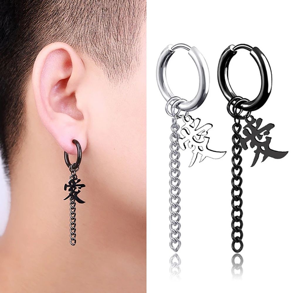 MXBEAUTY Punk Word Love Earring Dangle Earring Fashion Jewelry Korean Style Clip Earring Moon Star Stainless Steel Tassel Female Hip hop Men Hoop Earring/Multicolor