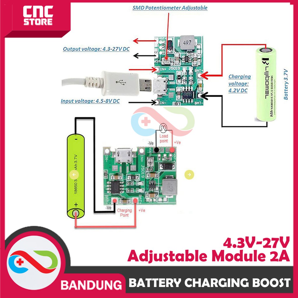 BATTERY CHARGING BOOST STEP UP ADJUSTABLE MODULE 2A 3.7V 9V 18650