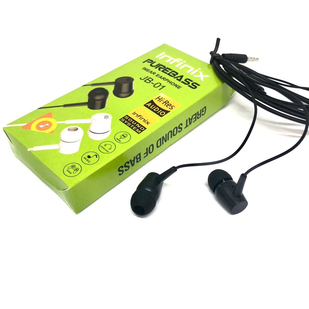 Headset Handsfree Infinix Smart 5 Hot 8 9 10 Hot 10s Stereo Earphone Colokan Universal 3,5mm JB01 + MIC DAN MUSIC