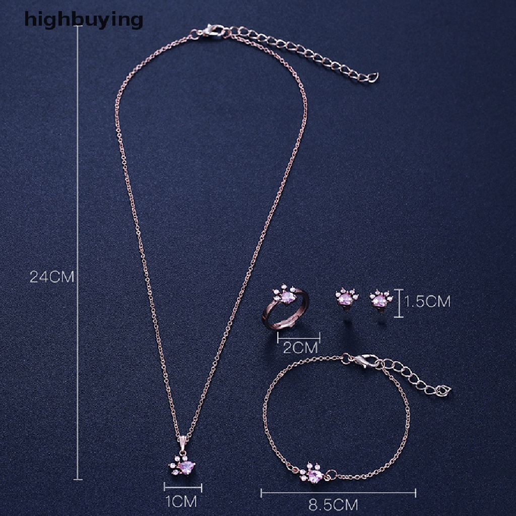 Hbid 4pcs / Set Kalung + Gelang + Cincin + Anting Bentuk Telapak Kaki Anjing Aksen Kristal Untuk Hadiah