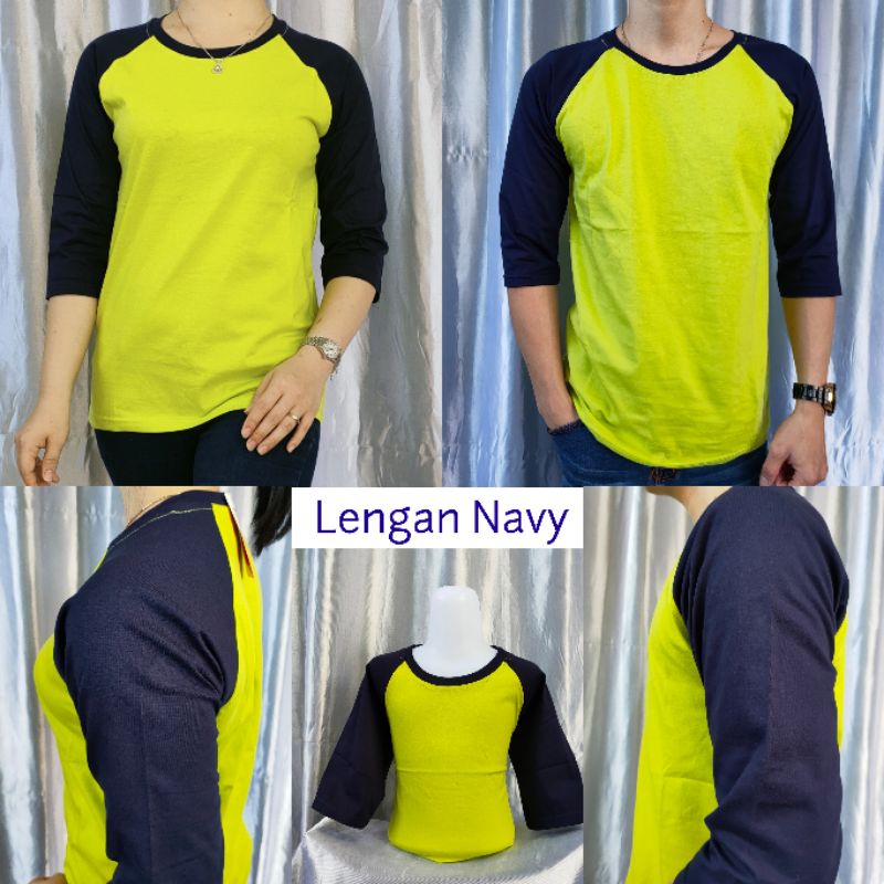 Kaos polos reglan STABILO-NAVY lengan 3/4 uk 20 22 S M L XL XXL