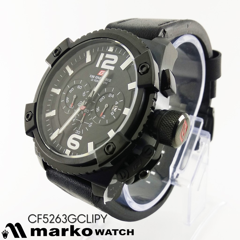 Chronoforce CF 5263GCLIPY PLAT HITAM CASING HITAM KULIT HITAM