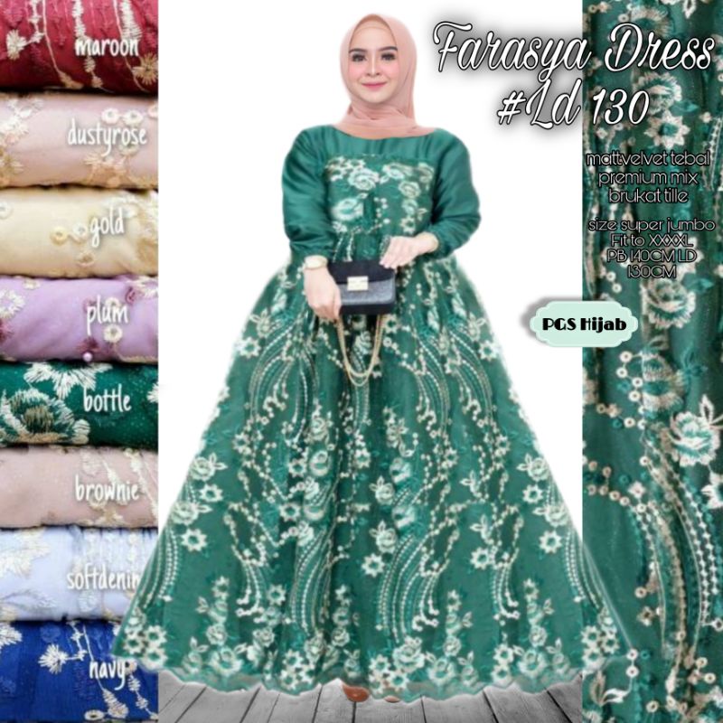 Farasya Dress LD 130 Gamis Brukat Jumbo XXXL Dress Tile Jumbo Bruklat LD 130 Gamis Pesta Jumbo Gamis Kondangan Jumbo Outfit Kondangan Seragam Dress Brukat Tile Wanita Dress Pesta BigSize Gamis Seragam Pernikahan Outfit Bridesmaid Super Jumbo Ld 130cm