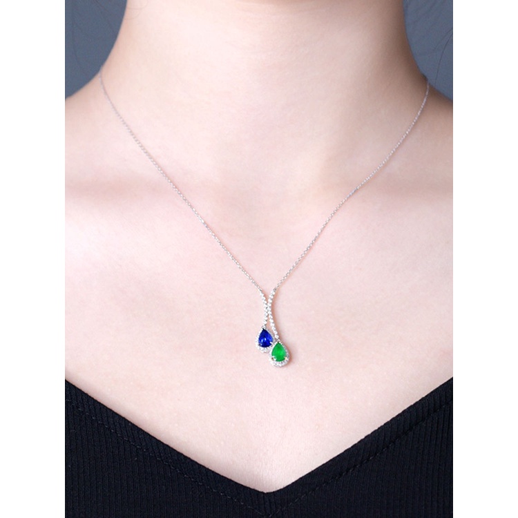 Kalung Wanita Dengan Liontin Sapphire Dan Emerald Bahan Zircon Untuk Pesta Pernikahan