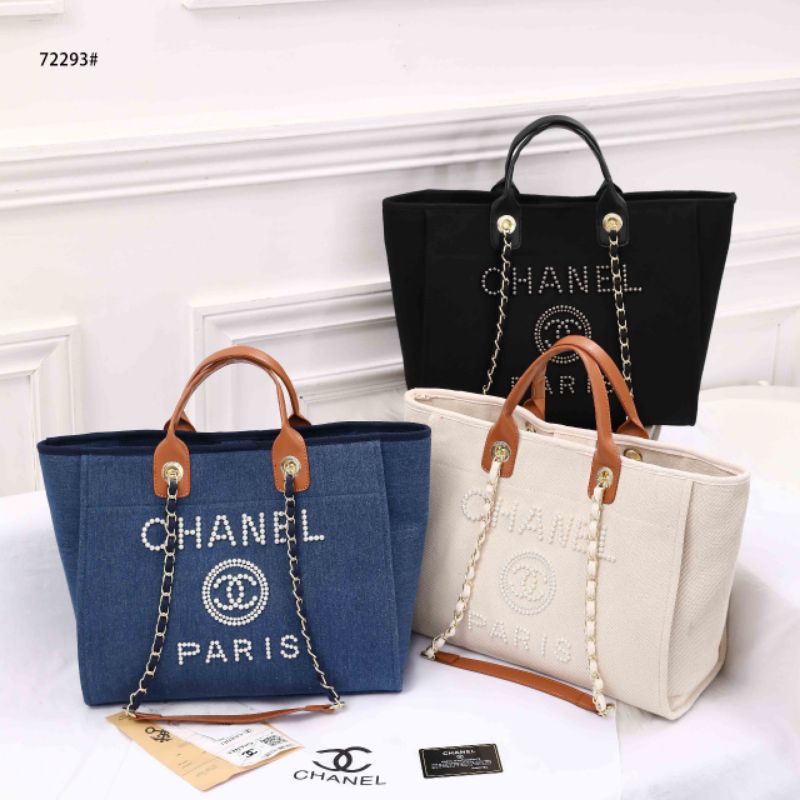 _*Chanel Deauville Studded Logo Tote Bag #72293*_