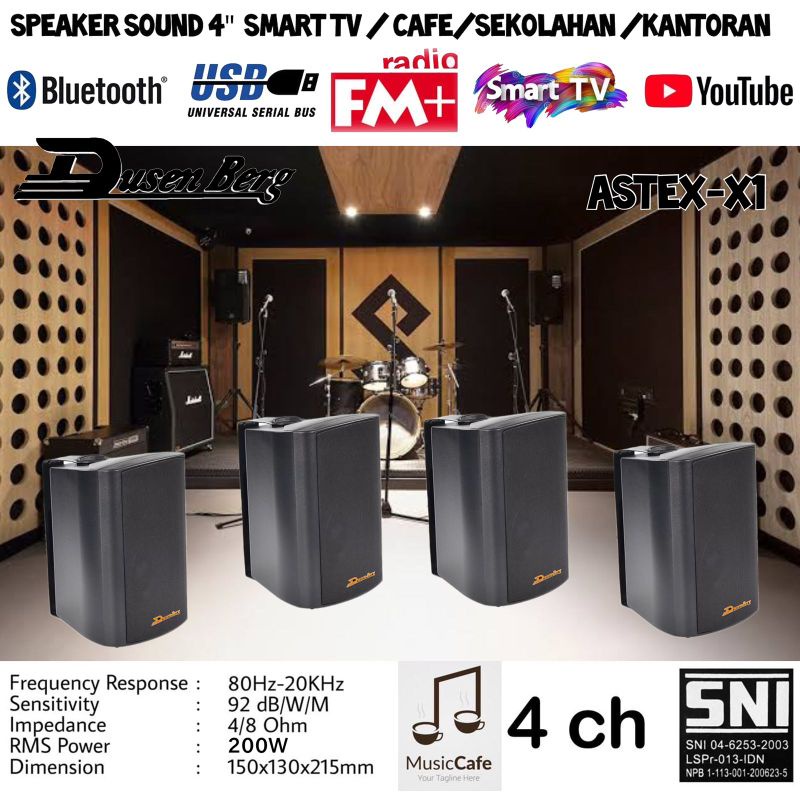 Paket 4 Speaker 5 Inch DUSENBERG Astex X 1, Cafe , Restoran -  Ampli Bluetooh