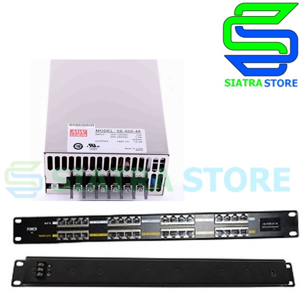 Paket POE Injector 16 Port 1U dan Power Suply 48V 12,5A MeanWell