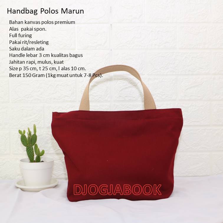TAS KANVAS . TAS JINJING. HANDBAG KANVAS POLOS WARNA MERAH MAROON / MARUN. Djogjabook