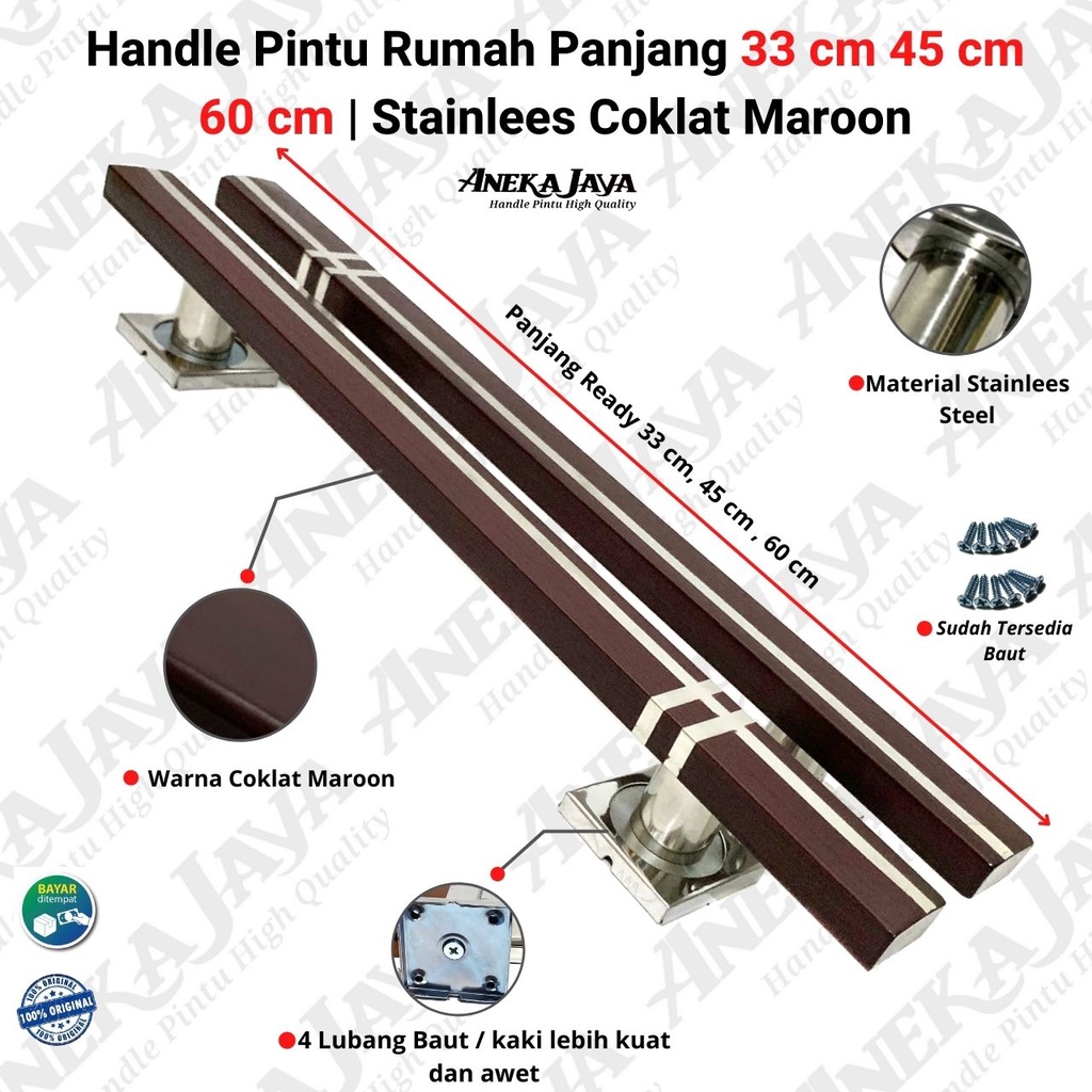 2 Gagang pintu set Kunci Panjang 60 cm 45 cm 33 cm / Handle pintu rumah / Tarikan pintu rumah / Pegangan pintu rumah termurah P2 maroon