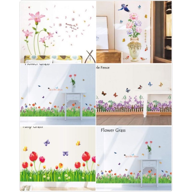 Wallsticker Sticker Hiasan Dinding Motif Bunga Rumput Gantung Kaktus Sukulen Sakura Sunflower Tulip Lily 60x90cm