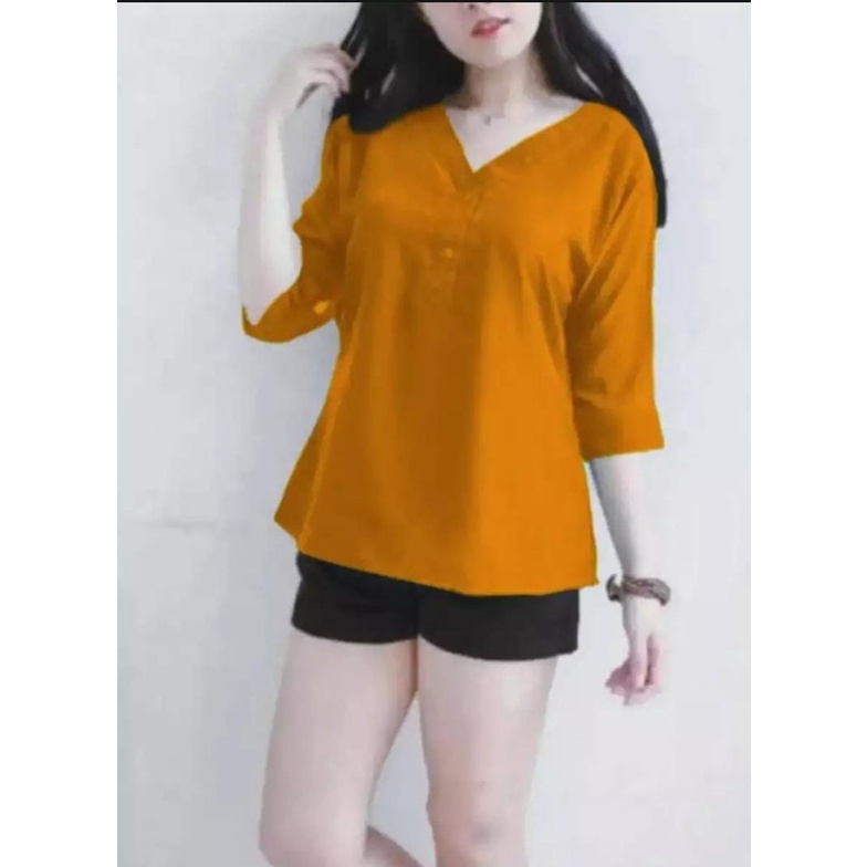 Atasan Blouse Wanita Sania / Blouse Lengan 7 per 8 / Blouse BIG SIZE Size M , L , XL-Mustard