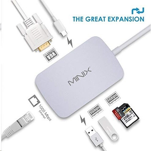 MINIX NEO C-V - 7-in-1 USB-C Multiport Adapter - Adapter USB-C ke USB 3.0 + VGA +LAN + USB-C + SD/TF