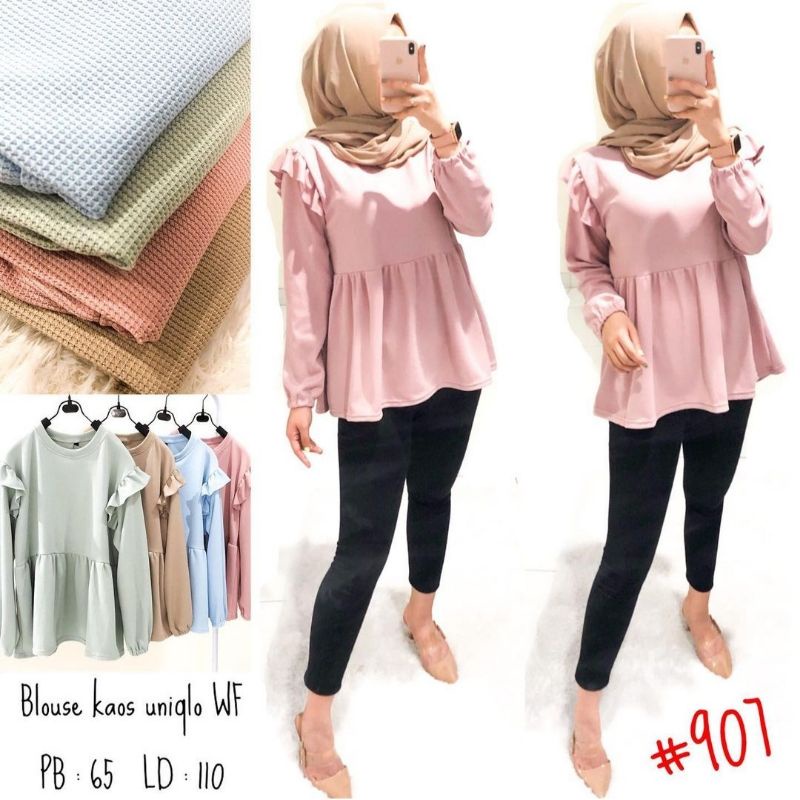 Atasan knit || Blouse Kaos knit Ruffle gwen || blouse remaja baby doll | kaos knit lengan panjang | 