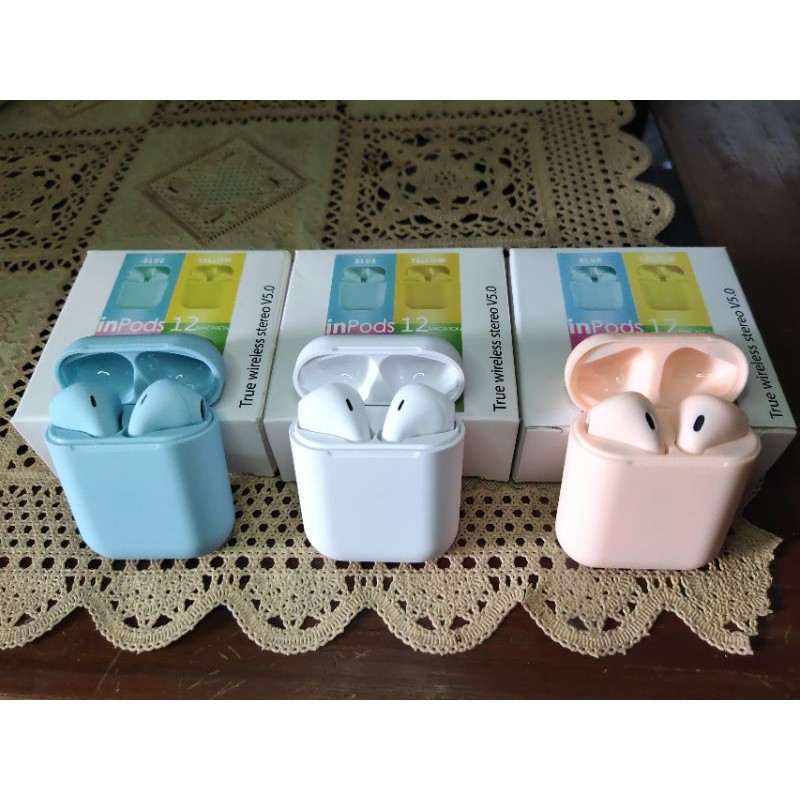 Headset Bluetooth i12 Macaron TWS Jernih Fullbass